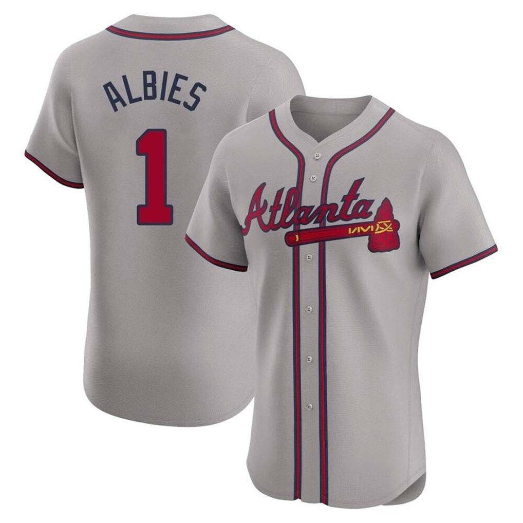 Atlanta Braves #1 Ozzie Albies Player Gray Jereymy Limited Elite Home Game Stitched Jerseys