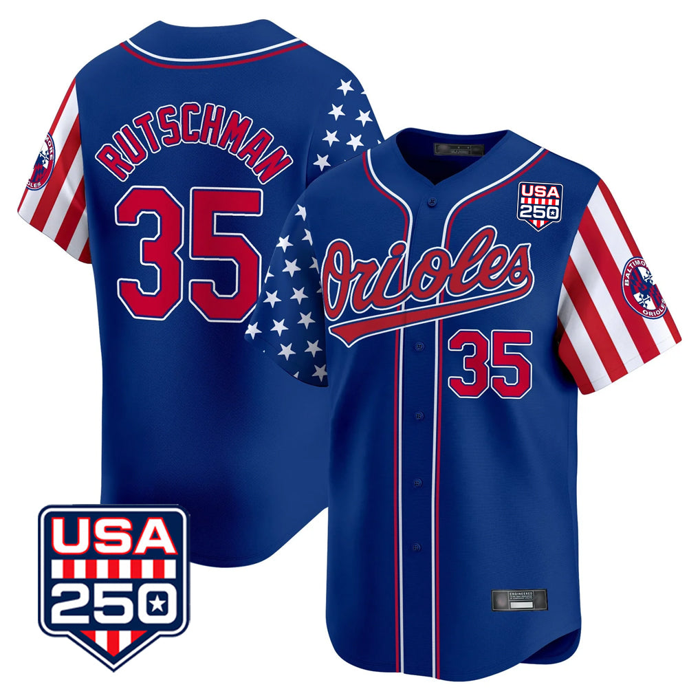 Baltimore Orioles #35 Adley Rutschman Player Royal Jereymy USA 250 Independence Day Vapor Premier Limited Home Game Stitched Jerseys
