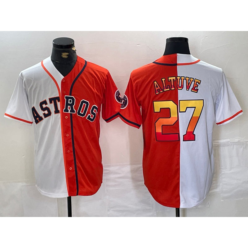 Houston Astros #27 Jose Altuve White Orange Jereymy Split Stitched Jersey