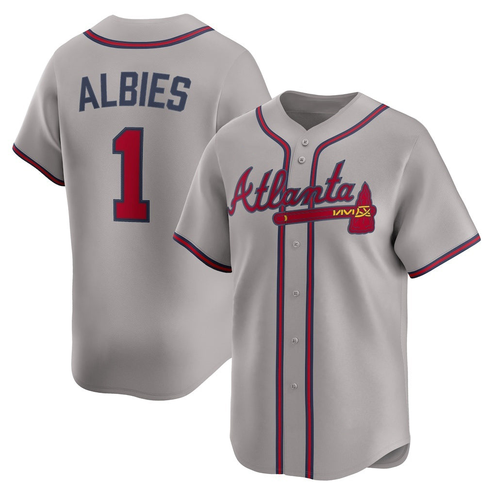 Atlanta Braves #1 Ozzie Albies Gray Jereymy Road Limited Player Jersey