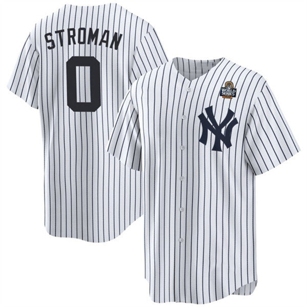 New York Yankees #0 Marcus Stroman White Jereymy 2024 World Series With Name Cool Base Stitched Jersey