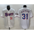 Texas Rangers #31 Max Scherzer Number White Jereymy 2023 World Series Champions Cool Base Jersey 2