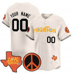 Custom Houston Astros  Love Street & Peace Sign Patch Vapor Premier Limited Jersey V2 ¨C Cream Jereymy