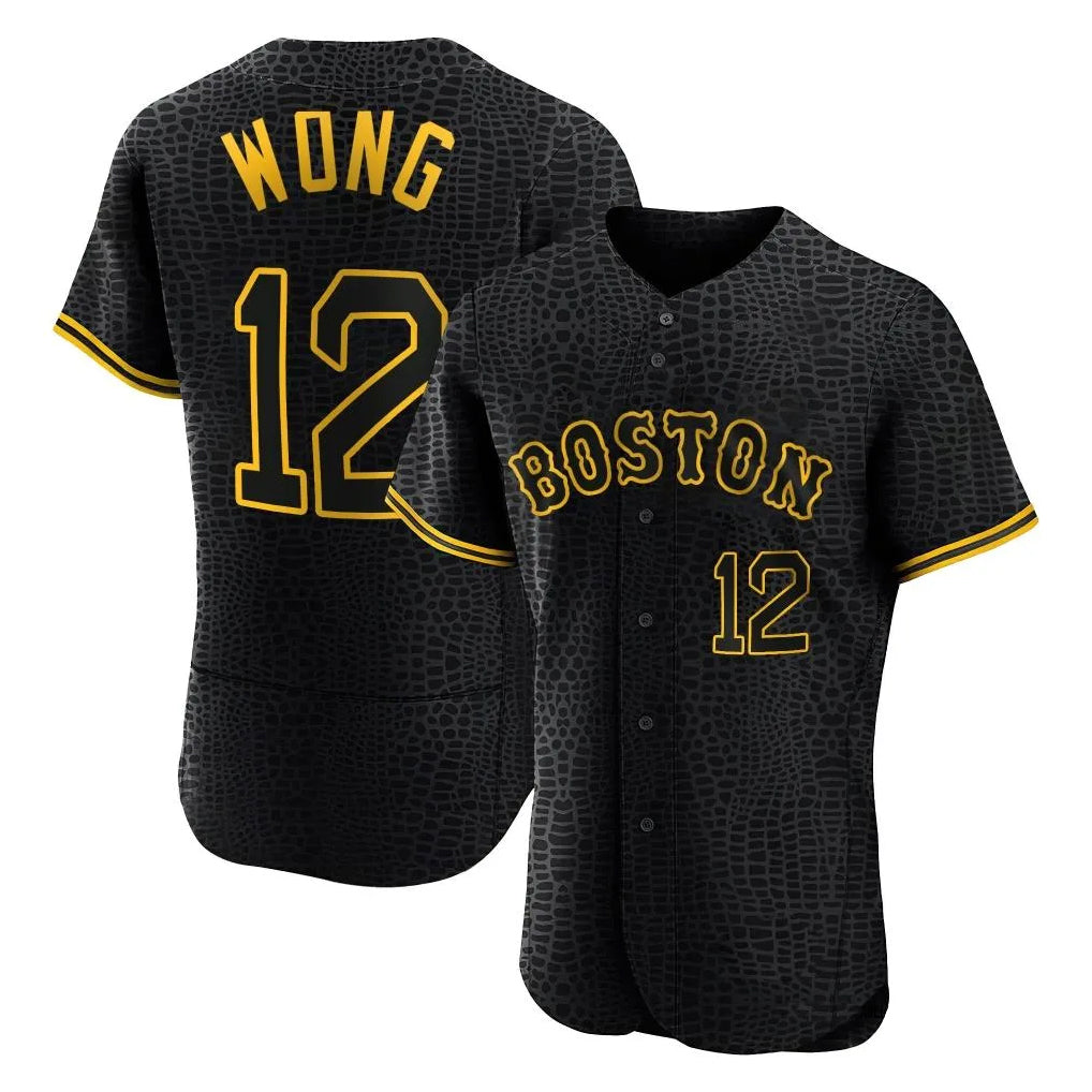 Boston Red Sox #12 Connor Wong Player Black Jereymy Snake Skin City Limited Elite Home Stitched Jerseys