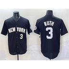 New York Yankees #3 Babe Ruth Black Jereymy Limited Stitched Jersey