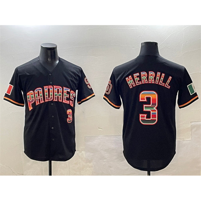 San Diego Padres #3 Jackson Merrill Black Jereymy Mexico Cool Base Stitched Jersey