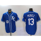 Kansas City Royals #13 Salvador Perez Number Blue Jereymy KC Cool Base Stitched Jersey
