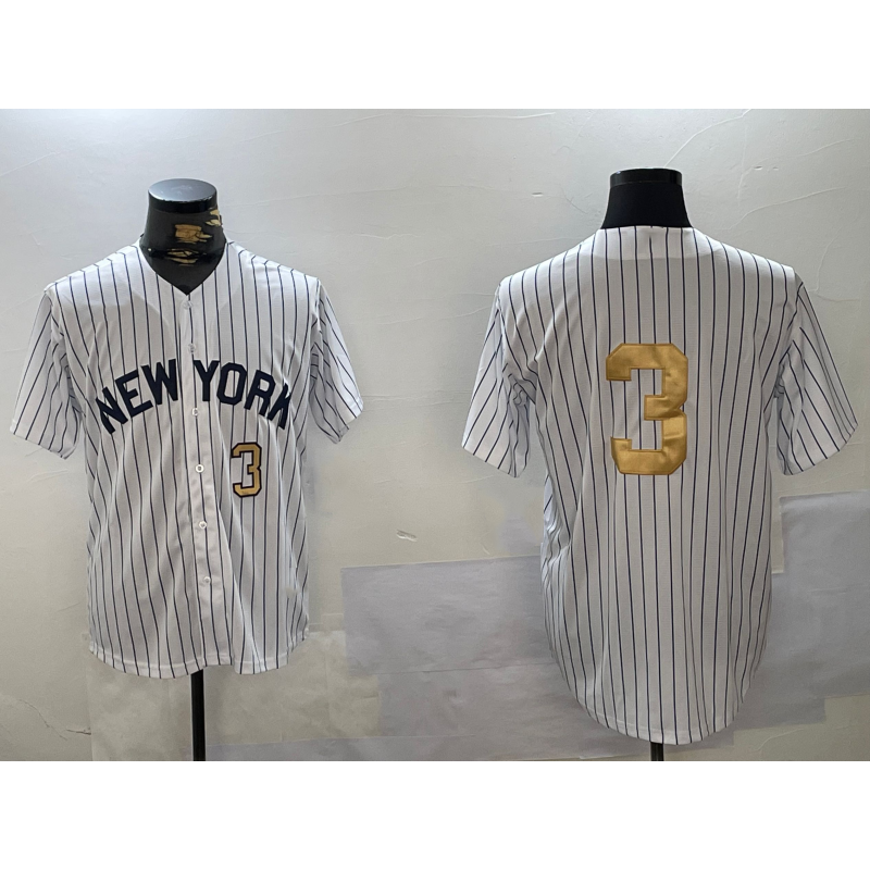 New York Yankees #3 Babe Ruth White Jereymy Pinstripe Without Name Fashion Cool Base Jerseys