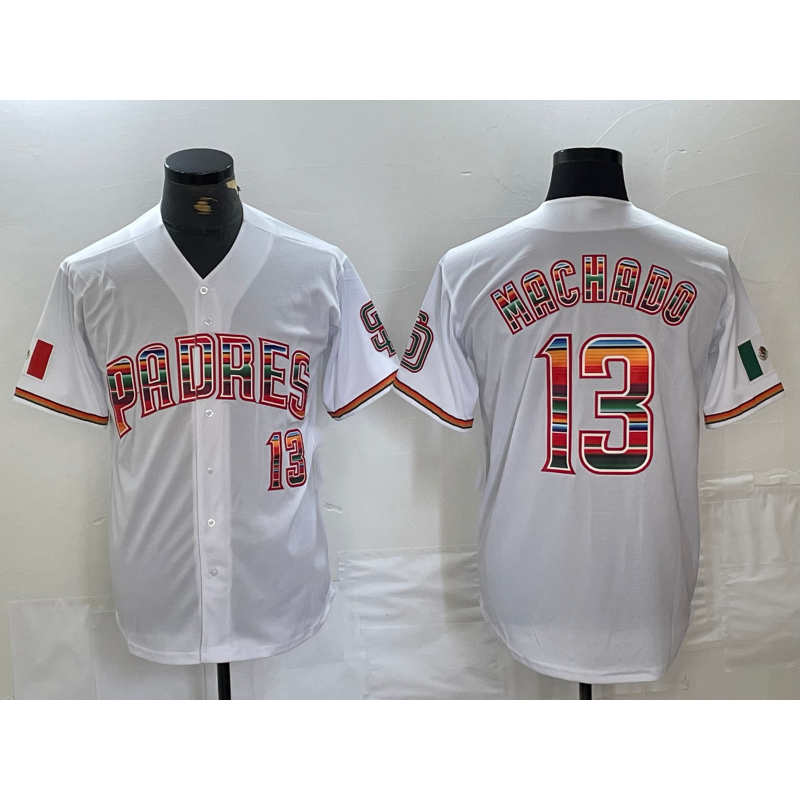 San Diego Padres #13 Manny Machado Mexico White Jereymy Cool Base Stitched Jersey