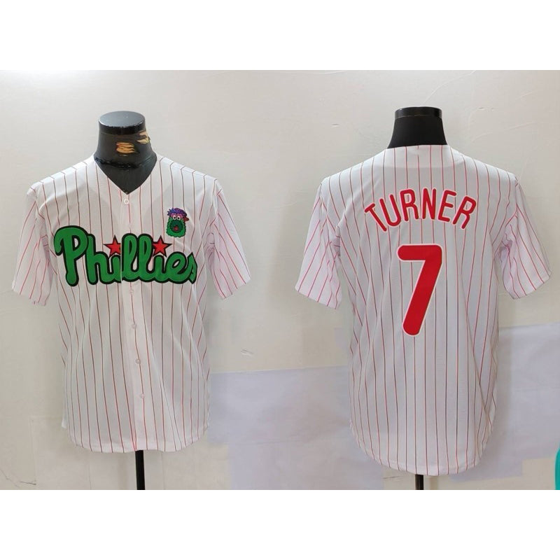 Philadelphia Phillies #7 Trea Turner White Green Jereymy Cool Base Stitched Jersey 2