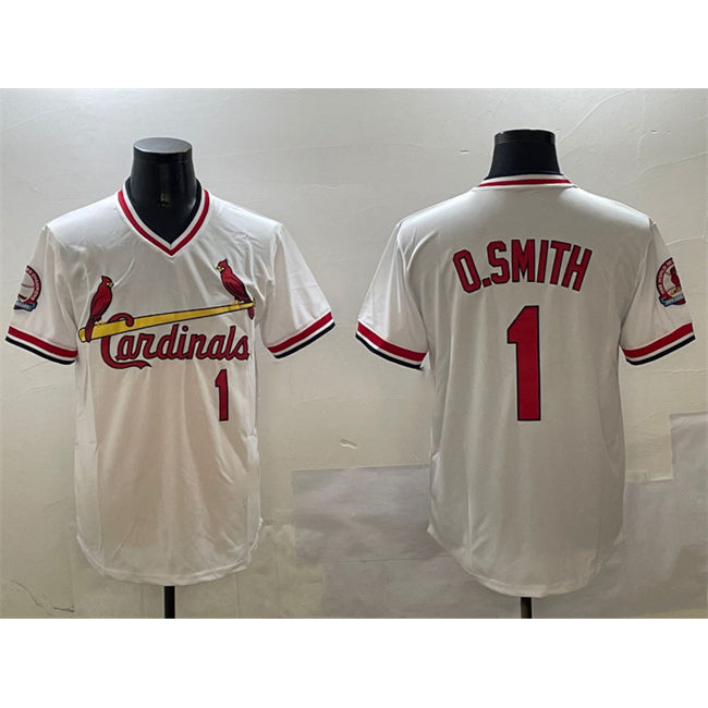 St. Louis Cardinals #1 Ozzie Smith White Jereymy With Patch Stitched Jersey