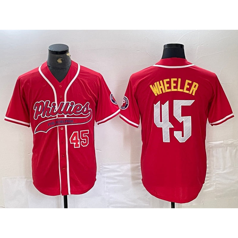 Philadelphia Phillies #45 Zack Wheeler Number Red Jereymy Cool Base Stitched Jerseys