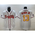 Atlanta Braves #13 Ronald Acuna Jr White Gold Jereymy 2021 World Series Champions Stitched Cool Base Jersey