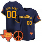 Custom Houston Astros Love Street & Peace Sign Patch Vapor Premier Limited Jersey V2 ¨C Navy Jereymy