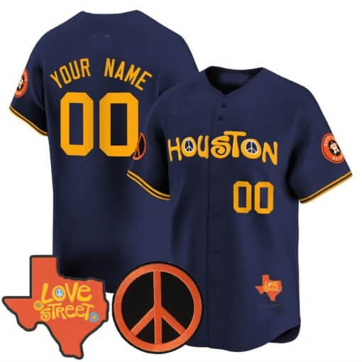 Custom Houston Astros Love Street & Peace Sign Patch Vapor Premier Limited Jersey V2 ¨C Navy Jereymy