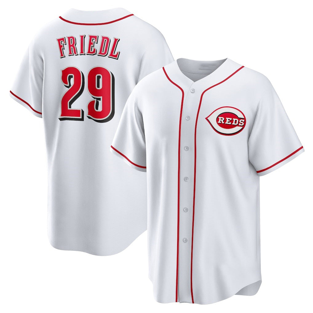 Cincinnati Reds #29 TJ Friedl White Jereymy Home Replica Jersey