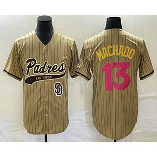 San Diego Padres #13 Manny Machado Tan Jereymy Pinstripe 2023 City Connect Cool Base Stitched Jersey