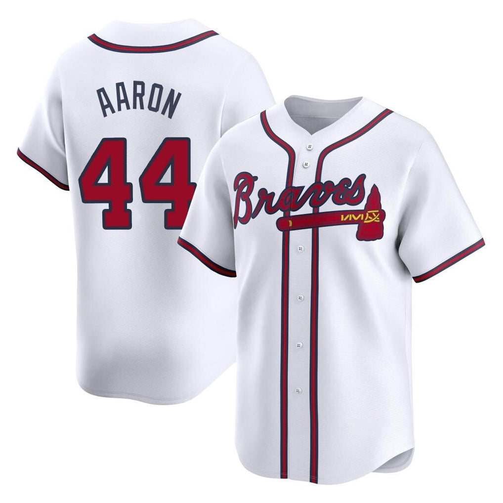 Atlanta Braves #44 Hank Aaron Player White Jereymy Limited Home Game Stitched Jerseys