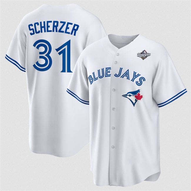 Toronto Blue Jays #31 Max Scherzer White Jereymy 2025 World Series Home Cool Base Stitched Jersey