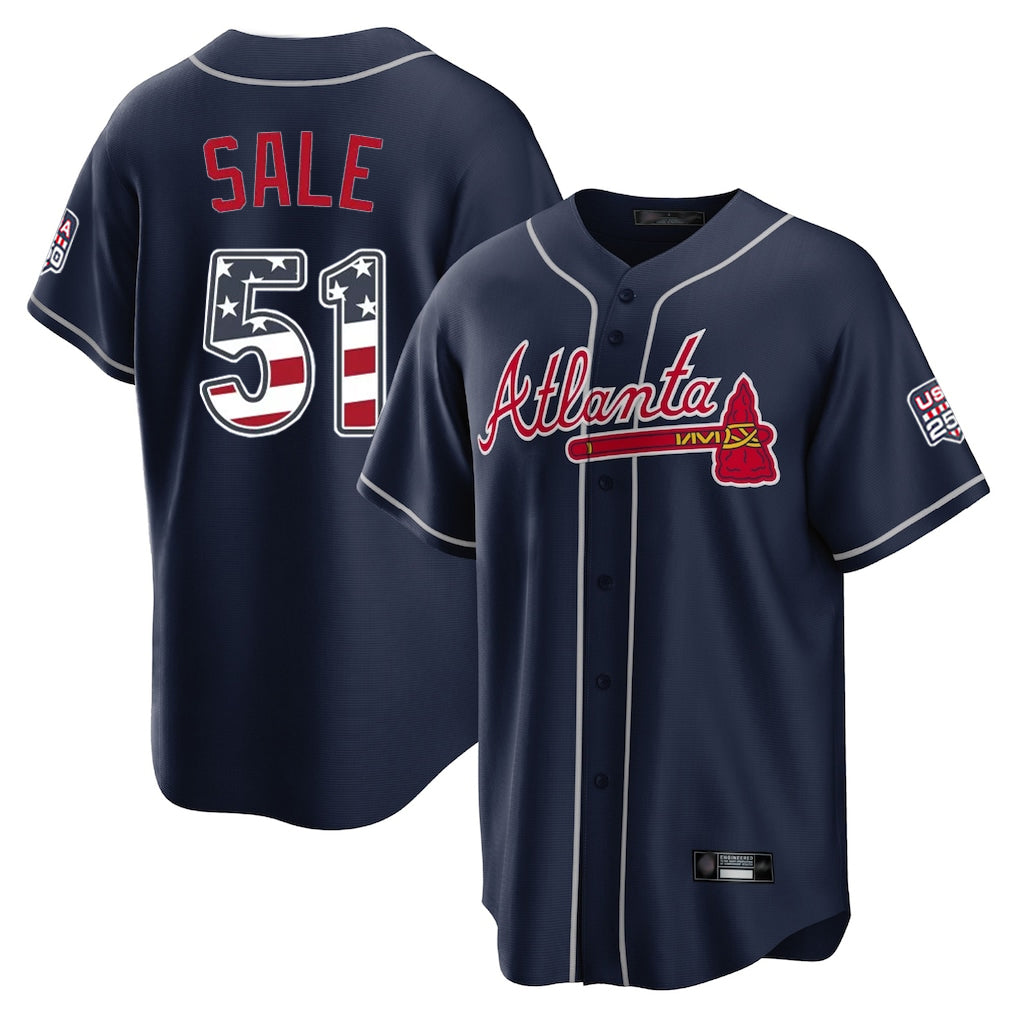 Atlanta Braves #51 Chris Sale Player Navy Jereymy USA 250 Fourth Of July Limited Home Game Stitched Jerseys