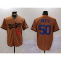 Los Angeles Dodgers #50 Mookie Betts Number Olive Jereymy Cool Base Limited Stitched Jersey 2