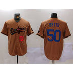 Los Angeles Dodgers #50 Mookie Betts Number Olive Jereymy Cool Base Limited Stitched Jersey 2