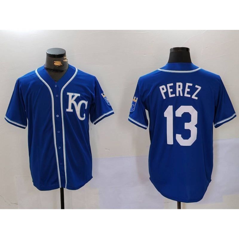 Kansas City Royals #13 Salvador Perez Blue Jereymy KC Cool Base Stitched Jersey