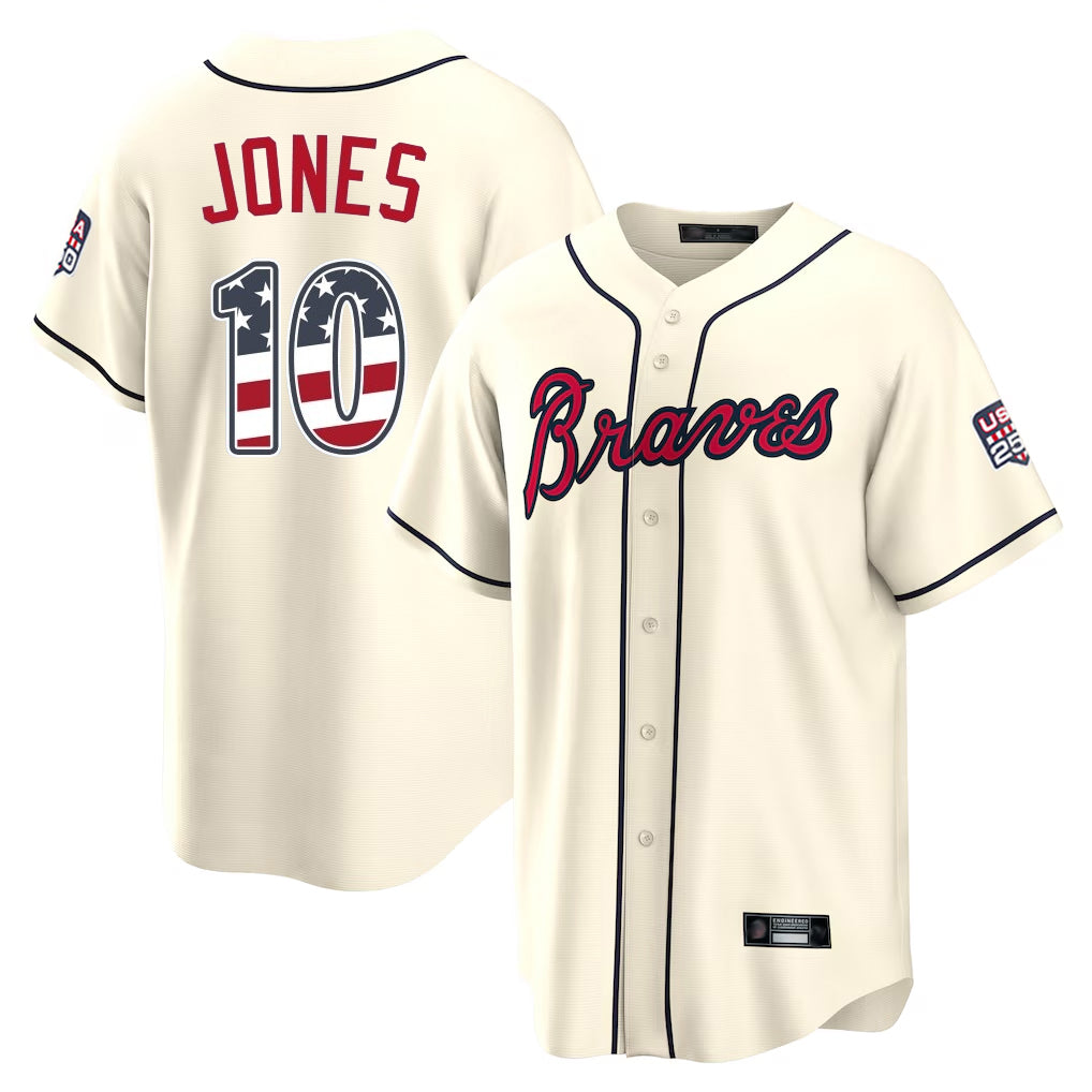 Atlanta Braves #10 Chipper Jones Player Cream Jereymy USA 250 Fourth Of July Limited Home Game Stitched Jerseys