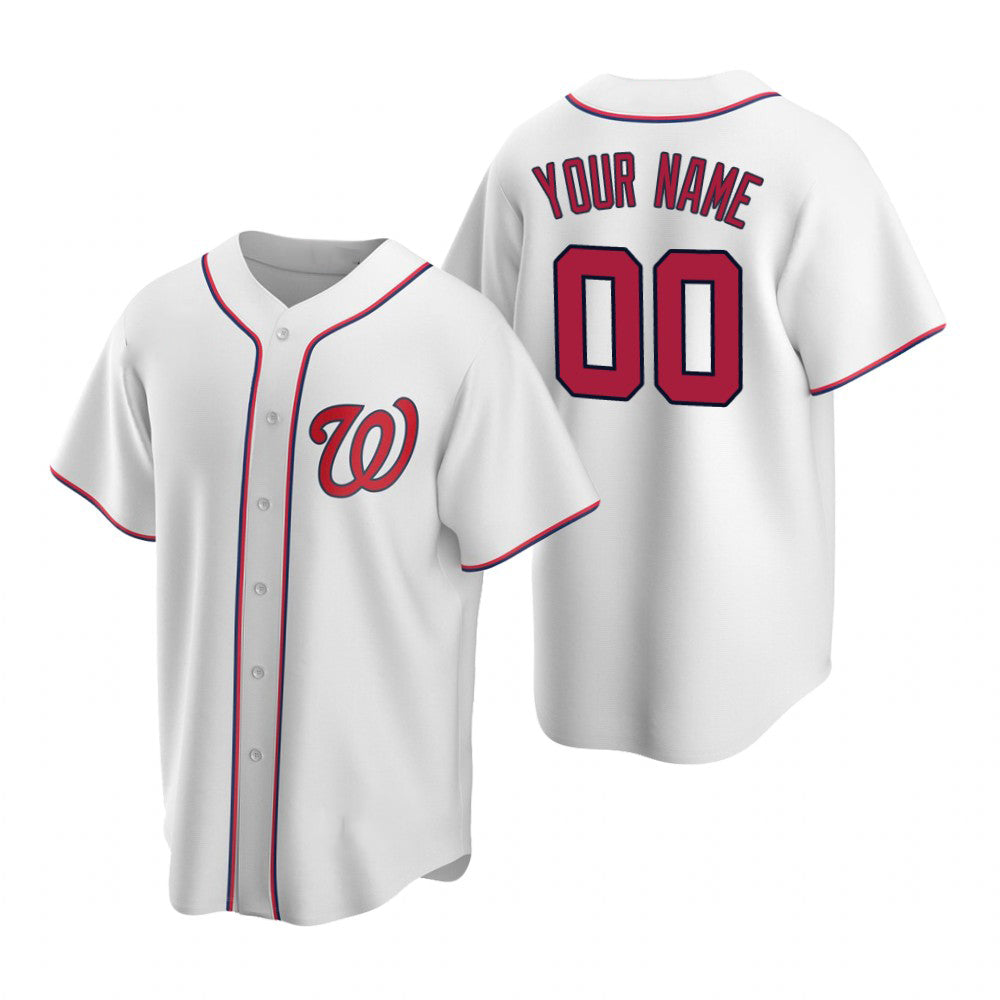 Custom Washington Nationals White Jereymy Stitched Cool Base Home Jersey