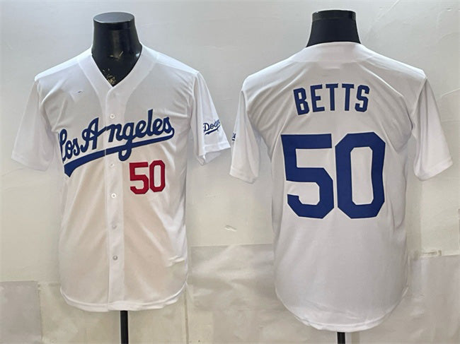 Los Angeles Dodgers #50 Mookie Betts White Jereymy Alternate Stadium Stitched Jersey