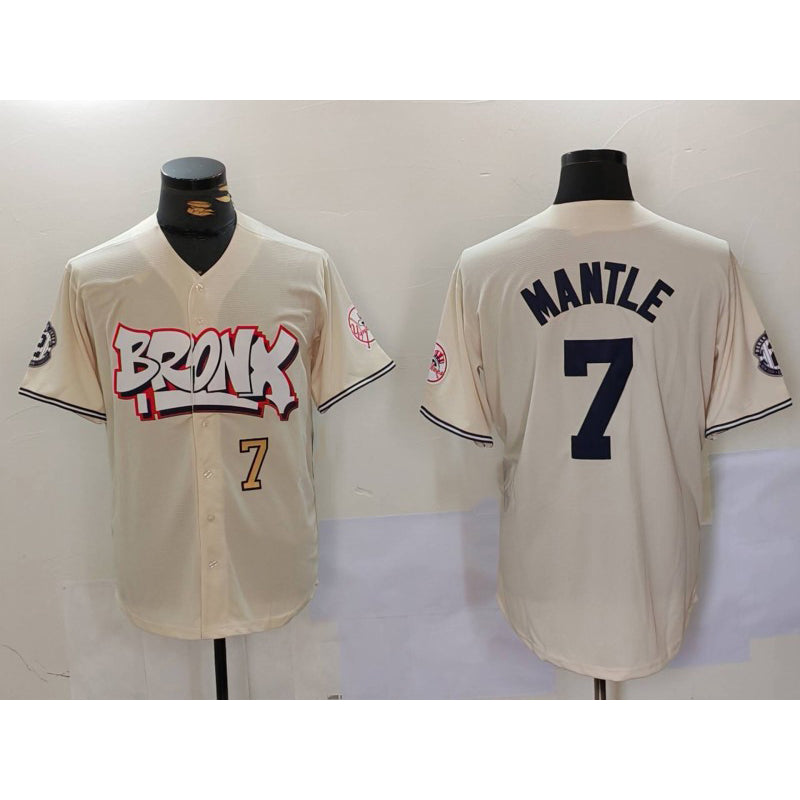 New York Yankees #7 Mickey Mantle Cream Jereymy Limited Stitched Jerseys