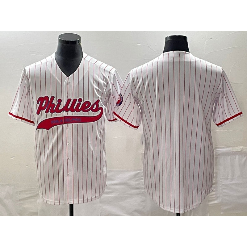 Philadelphia Phillies Blank White Jereymy Pinstripe Cool Base Stitched Jersey