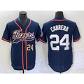Detroit Tigers #24 Miguel Cabrera Number Navy Blue Jereymy Cool Base Stitched Jersey