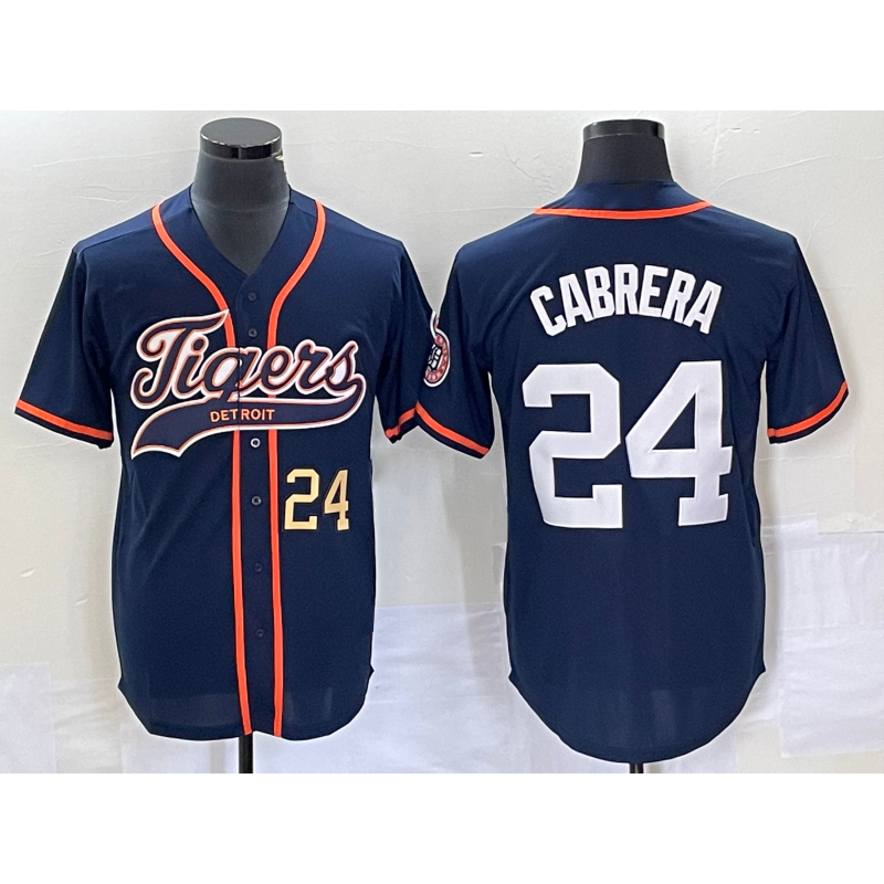Detroit Tigers #24 Miguel Cabrera Number Navy Blue Jereymy Cool Base Stitched Jersey