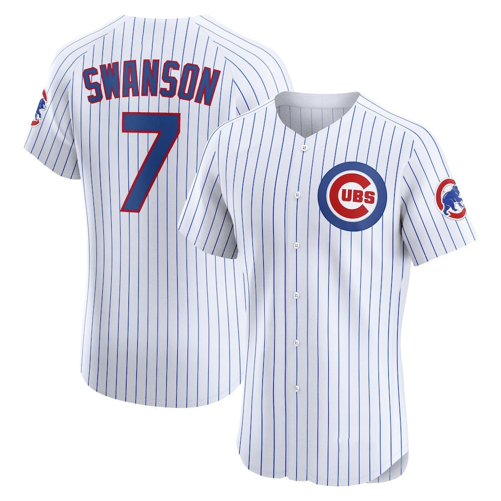 Chicago Cubs #7 Dansby Swanson White Jereymy Home Elite Jersey