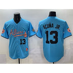 Atlanta Braves #13 Ronald Acuna Jr. Blue Jereymy 2024 Atliens & Peach With Outkast Patch Vapor Limited Stitched Jersey