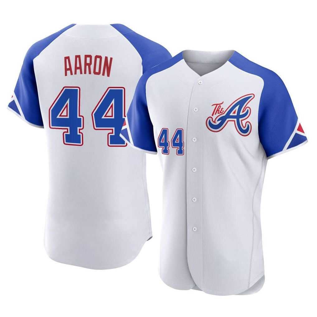 Atlanta Braves #44 Hank Aaron Player White Jereymy City Connect Limited Elite Home Game Stitched Jerseys