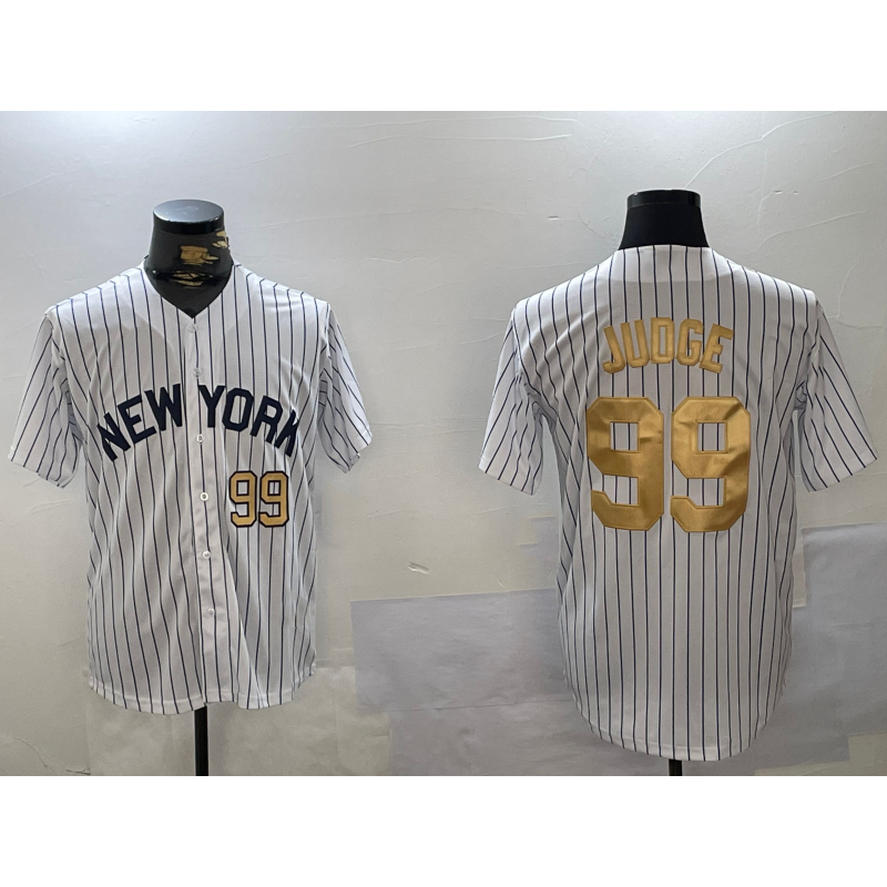 New York Yankees #99 Aaron Judge White Jereymy Pinstripe Fashion Cool Base Jerseys
