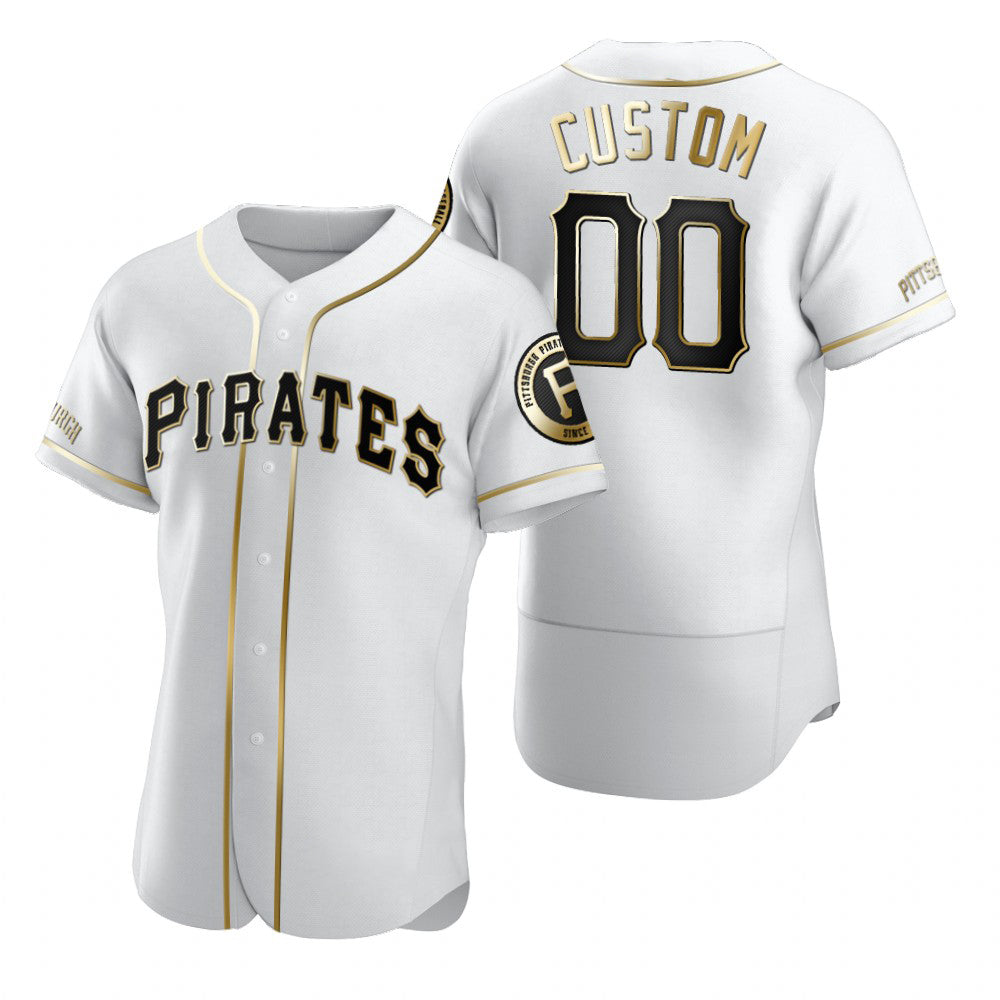 Custom Pittsburgh Pirates White Jereymy Stitched Flex Base Golden Edition Jersey