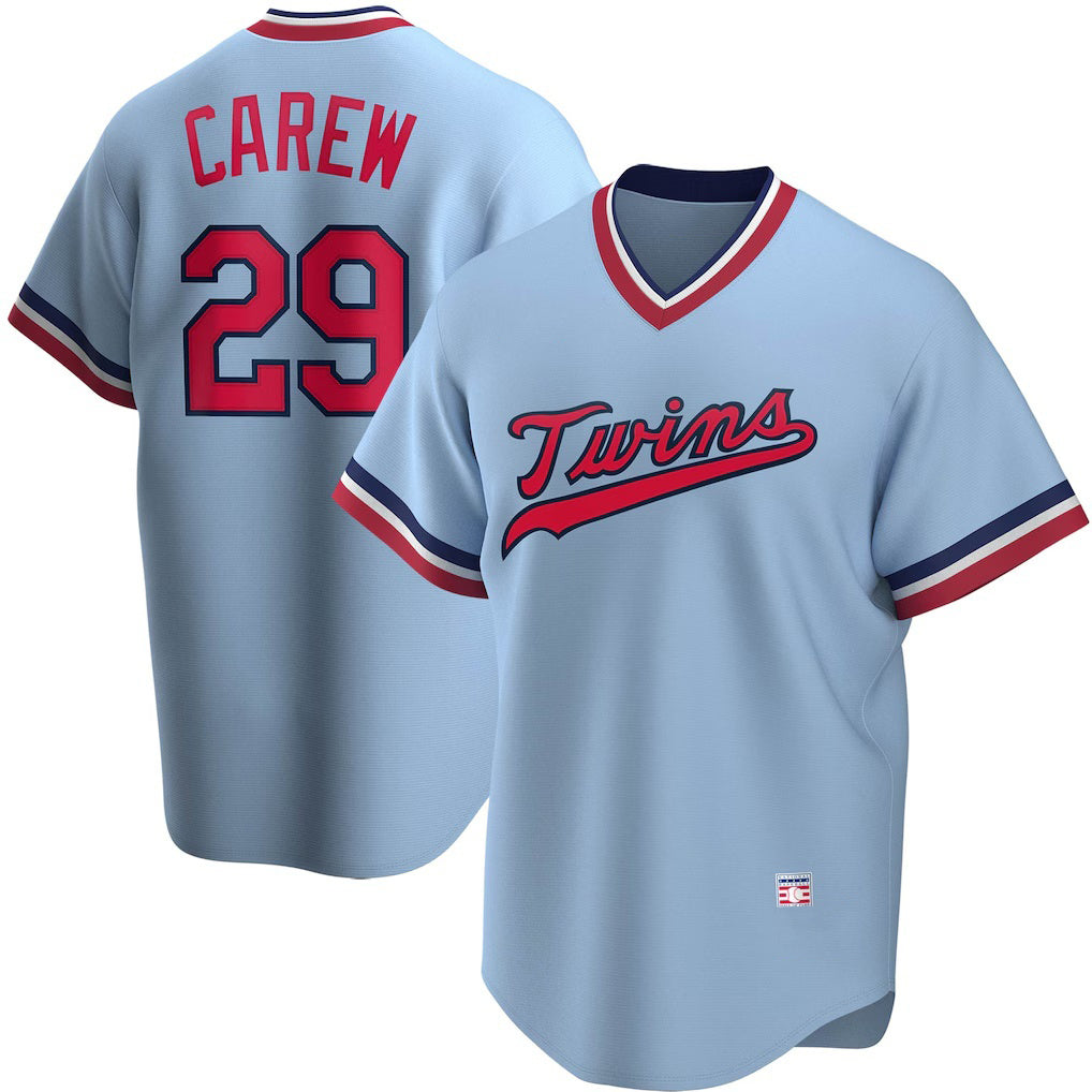 Minnesota Twins #29 Rod Carew Light Blue Jereymy Road Cooperstown Collection Player Jersey