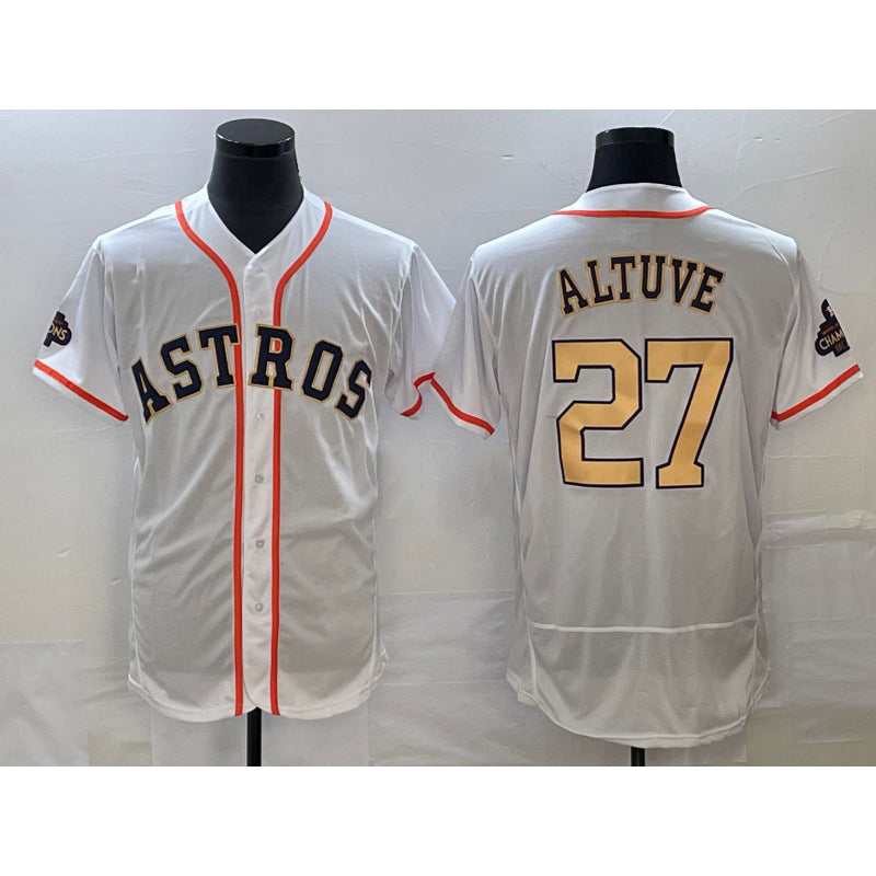 Houston Astros #27 Jose Altuve 2023 White Gold Jereymy World Serise Champions Patch Flex Base Stitched Jersey