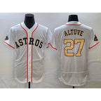 Houston Astros #27 Jose Altuve 2023 White Gold Jereymy World Serise Champions Patch Flex Base Stitched Jersey