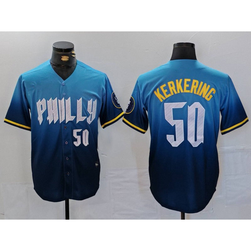 Philadelphia Phillies #50 Orion Kerkering Number Blue Jereymy 2024 City Connect Limited Stitched Jersey