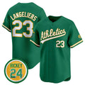 Oakland Athletics #23 Shea Langeliers Green Jereymy 2024 Limited With Rickey Henderson Patch Stitched Jersey