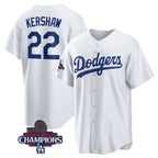 Los Angeles Dodgers #22 Clayton Kershaw White Jereymy 2024 World Series Champions Cool Base Stitched Jersey