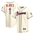 Atlanta Braves #1 Ozzie Albies Player Cream Jereymy USA 250 Fourth Of July Limited Home Game Stitched Jerseys