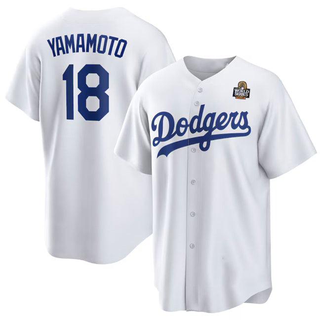 Los Angeles Dodgers #18 Yoshinobu Yamamoto White Jereymy 2024 World Series Cool Base Stitched Jersey