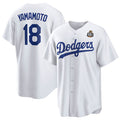 Los Angeles Dodgers #18 Yoshinobu Yamamoto White Jereymy 2024 World Series Cool Base Stitched Jersey