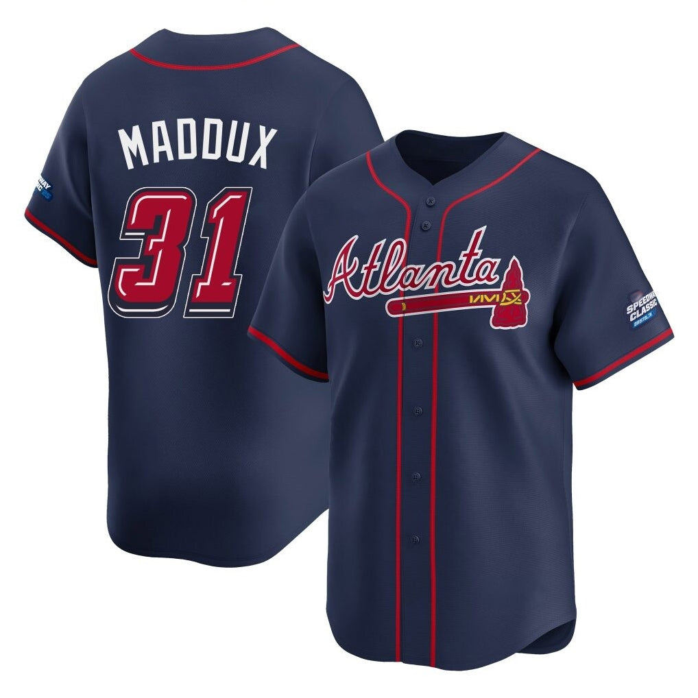 Atlanta Braves #31 Greg Maddux Player Navy Jereymy 2025 Speedway Classic Home Game Stitched Jerseys