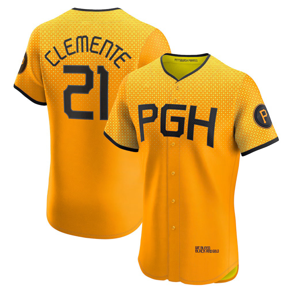 Pittsburgh Pirates #21 Roberto Clemente Gold Jereymy City Connect Elite Player Jersey